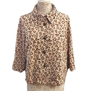 DIALOGUE L Leopard Print Buttoned Down Blazer Jacket